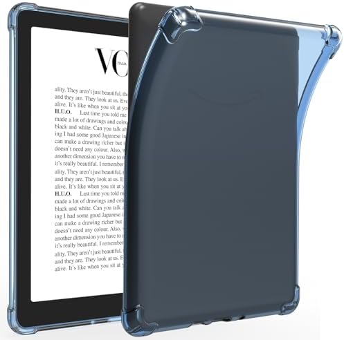 TQQ Clear Case for 6.8" Kindle Paperwhite (2021) & Signature Edition, Ultra Soft Flexible Transparent TPU Skin Bumper Back Cover - Blue