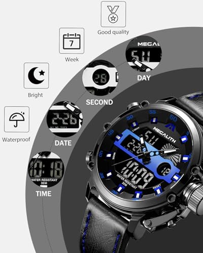 MEGALITH Digital Mens Watches Military Sports Watches for Men Waterproof Stopwatch Alarm - Tactical Heavy Duty Wrist Watch Nylon Leather Strap