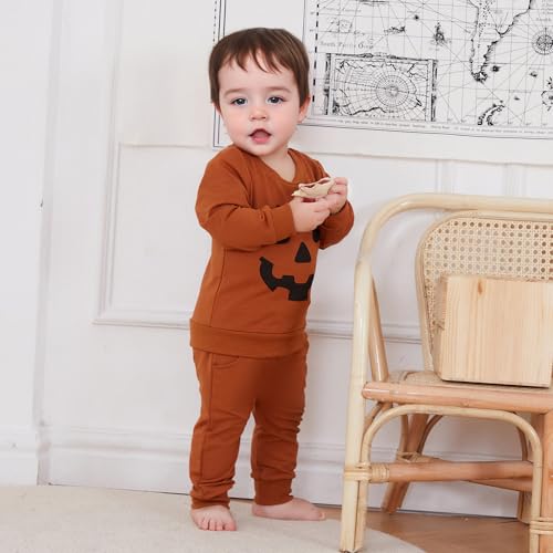 Liomengzi LHYUSAJKKRYLMDLHGCO9RUA3 Infant Baby Boy Halloween Pants Outfits Long Sleeve Shirts Pumpkin Sweatshirt Pants Infant Boys Fall Winter Clothes Set thumb #3