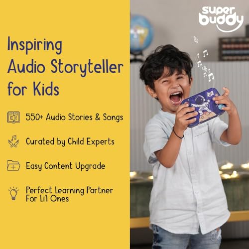 Image of TARBULL SuperBuddy Kids Screen Free Audio Speaker, 550+ Stories, Rhymes & Mantras Preloaded, Musical Toy with Content Upgrade & Bluetooth, Birthday Gift for Boys & Girls 3 to 10 Years (Space)