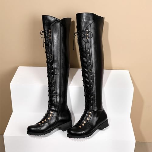 Over The Knee High Boots Lace up Flat Long Boot Winter PU Leather Riding Boot Fashion Buckle Knee High Combat Boots3