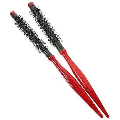 BIUDECO 猪?小型木製ヘアブラシ 2本セット 静電気防止 ブロードライ用 スタイリングロールヘアブラシ 女性用 男性用 旅行用