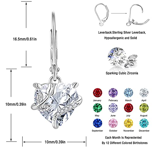 Starchenie Heart Birthstone Earrings,Women's Solitaire Dangle Drop Earrings Sterling Silver Heart Leverback Earrings Birthstones Jewelry Gifts #TOP5