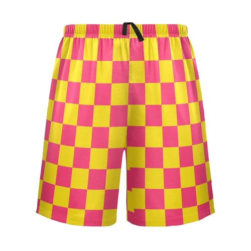Men's Red Yellow Buffalo Checkered Pajama Shorts with Pocket and Drawstring S - Main Image