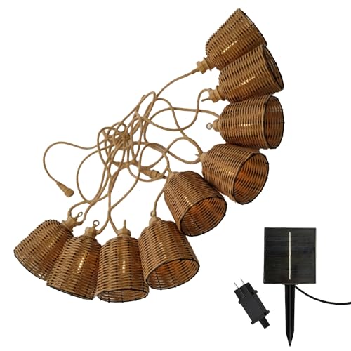 Guirlande lumineuse extérieur raccordable 10 abat-jour en poly rotin FORMENTERA BIG HYBRID blanc chaud 8m solaire et sur secteur