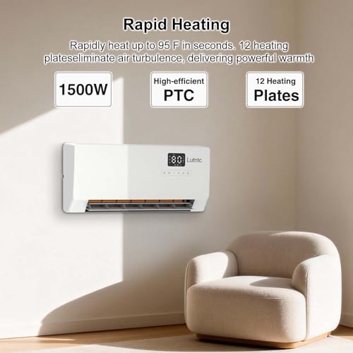 Electric Wall Mounted Heater with Remote Control, 24H Timer, ECO Mode, Quick Heating Space Heater for Bedroom, Living Room - Image 2