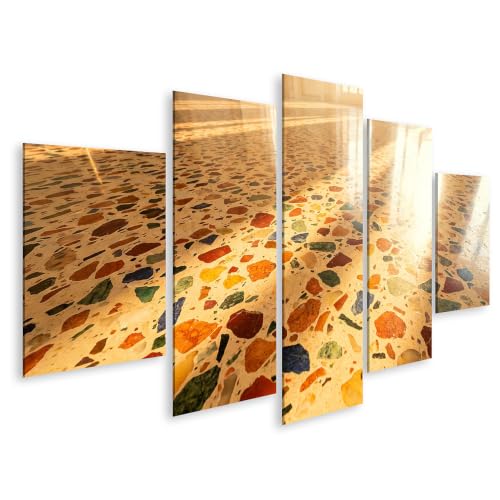 Tableau sur toile grand format pour salon, décoration murale 5 pièces motif terrazzo vivant