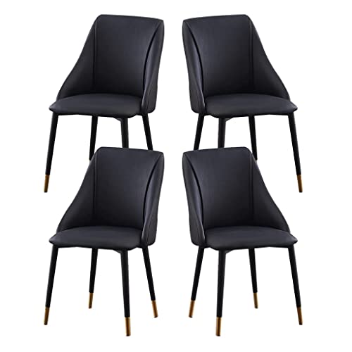 SJIALEN Kitchen Dining Chairs Set of 4, Water Proof PU Leather Counter Chairs Metal Legs Living Room Lounge Negotiation Chair Kitchen Chair (Color : Black)