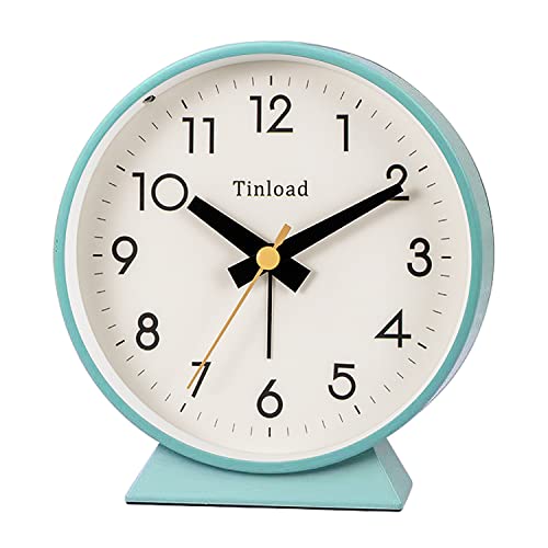 Tinload 4.5″ Battery Operated Antique Retro Analog Alarm Clock, Small Silent Bedside Desk Clock with Night Light, Battery Operated, Snooze, for Living Room, Bedroom, Bedside, Desk(Green)