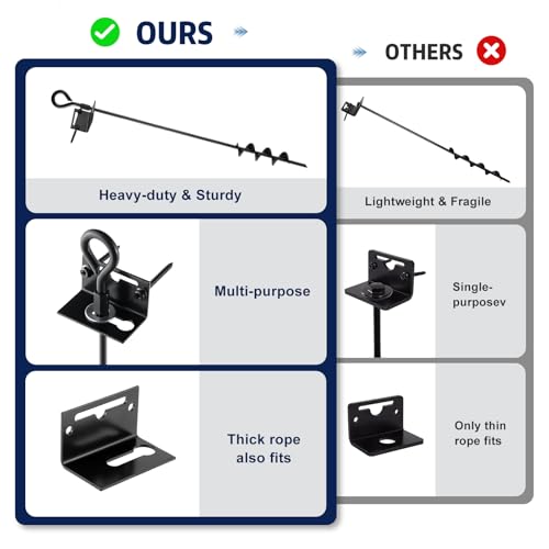 MIXXIDEA 24 in Mobile Home Anchors, Metal Ground Anchor Screw in, Heavy-Duty Earth Anchors with Adapter for Drill, Anchor Kits Set of 4 for Storage Shed, Swing, Trampoline, Tent (Black-4pk)