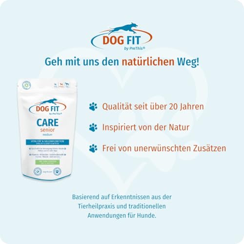 DOG FIT by PreThis® Care Senior für ältere Hunde I Für Vitalität, Wohlbefinden und die Unterstützung der normalen Gelenkfunktion. Mit essenziellen Nährstoffen, ohne Zusätze I medium 10-25 kg