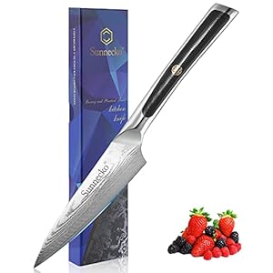 Sunnecko 9cm Schälmesser Damastmesser Gemüsemesser Obstmesser - Damast Küchenmesser Allzweckmesser mit Damaststahl Klinge G10 Griff Küchenmesser Scharf