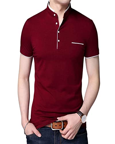 Image of Cotton Mandarian Collar T-Shirt for Men Pack of 1 (Size-S, M, L, XL, XXL)