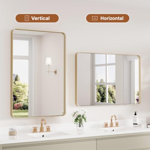 Image of Kosmonia 36x24 Inch Bathroom Vanity Mirror Brushed Champagne Gold