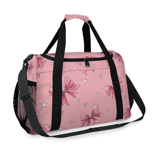 Bow Star Pink Travel Duffel Bag Weekender Overnight Bags for Women Men Foldable Waterproof Tote Bag with Trolley Sleeve2