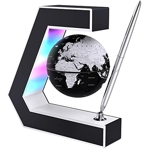 Floating Globe with LED Lights Magnetic Levitation Floating Globe with Pen, Portable to Write On Office Desk, World Map for Desk Decoration Cover