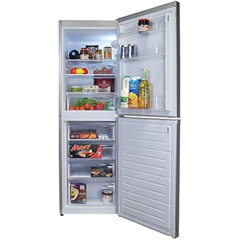 Statesman F1654APSE Freestanding Fridge Freezer, 2 Adjustable Shelves, 4 Clear Freezer Drawers, Reversible Doors, 142L Fridge, 109L Freezer, 54 cm Wide, Silver Cover