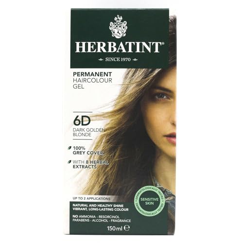 Herbatint Permanent Haircolor Gel, 6D Dark Golden Blonde, Alcohol Free, Vegan, 100% Grey Coverage – 4.56 oz