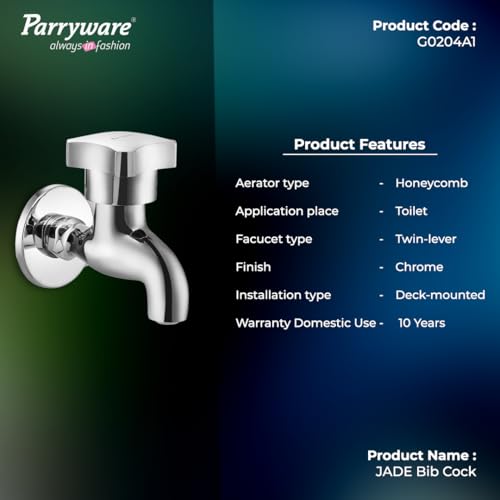 Image of Parryware Jade Bib Cock with Wall Flange (Pack of 2) | Brass with Chrome Finish | Single Lever dec-Mounted | Honeycomb Type Aerator | G0204A1