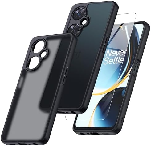 for OnePlus Nord N30 5G Case with Glass Screen Protector, Non-Yellowing Translucent Matte Shockproof Bumper Case, Slim Thin Yet Military Grade Drop Proof Phone Cover