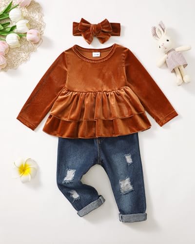 Image of Renotemy Baby Girl Clothes Toddler Girl Clothes Outfits Infant Clothing Jeans Pants Set Cute Clothes Set for Girls