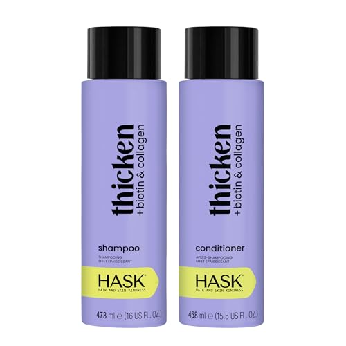 HASK Thickening Shampoo + Conditioner Set with Biotin and Collagen | Adds Fullness, Strengthens, Volumizes, Sulfate-Free, Paraben-Free, Gluten-Free, Color Safe