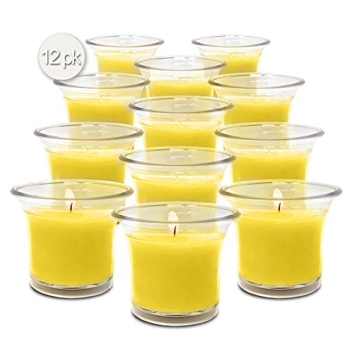Hyoola Clear Cup Filled Citronella Votive Candles - 12 Hour Burn Time - 12-Pack, Ideal Bug Repellent Candles, European Made #TOP1