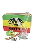 Breitseite Wasserpfeife, Glas-Bong, Glasblubber | 18 cm, NS 14 (14,5mm) | klar | robustes BOROSILIKATGLAS | Bong im Set mit Zubehör, Rasta Geschenk-Dose | von bong-discount