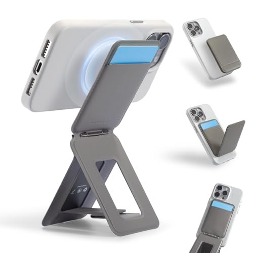 Treppiede magnetico per smartphone con porta carte supporto multifunzione NFC treppiede per viaggi e pendolari colore tortora