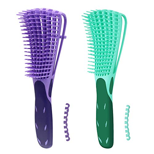 2 packs Wet Detangling Brush For All Natural Types Hair Dryer and Wet Straightener Thick Curly Comb for Women&Men (Purple mix green)