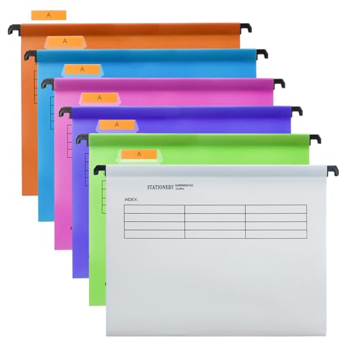 Hiziwimi 24Pcs A4 Suspension Files [Pack 24] PP Material Filing Cabinet with Tabs and Inserts Filing Cabinet Hanging File for Office School Desktop File Storage File Classification File Folder