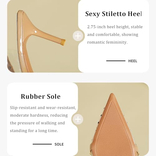 Women's Mesh Slingback Stiletto Heels with Studded Closed Pointed Toe Adjustable Strap Transparent High Heels Comfortable Rivet Dress Pumps for Daily Wedding Party4