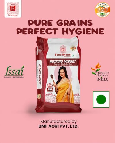 Image of Sona Bharat Husking Miniket Rice 10kg | Premium Silky Sortex Grains | Soft & Fluffy Daily Use | Clean & Uniform | High Quality Everyday Rice | Ideal for Home Cooking