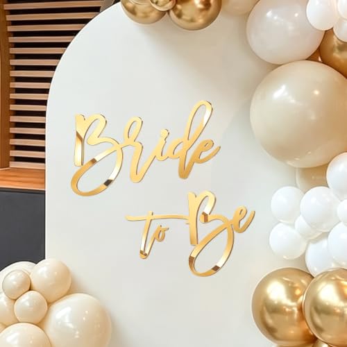 Image of Acrylic Bride to Be Sign, Mirrored Letters for Bridal Shower Backdrop Balloon Arch, Bachelorette Party Decorations, Bridal Engagement Wedding - Gold