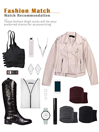 Calcetines de Mujer hasta Muslo Medias sobre Rodilla Calcetines Largos de Algodón Calientapiernas (Negro, Gris Oscuro, Vino Tinto, 3 Pares)