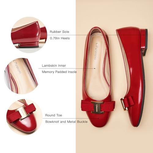 C.Paravano Women's Ballet Flats with Round Toe | Bow & Metallic Buckle | Soft Leather Slip-Ons for Work Commute, Office & Date Nights | Dress Shoes for All-Day Wear(8,Red)4