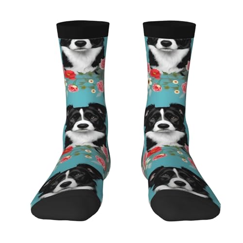 SXOOGE Border Collie Socken mit Blumenmuster, Unisex, lässig, Training, athletische Socken, für Herren und Damen, atmungsaktiv, tolles Geschenk, 3 Schwarz, Einheitsgr��e