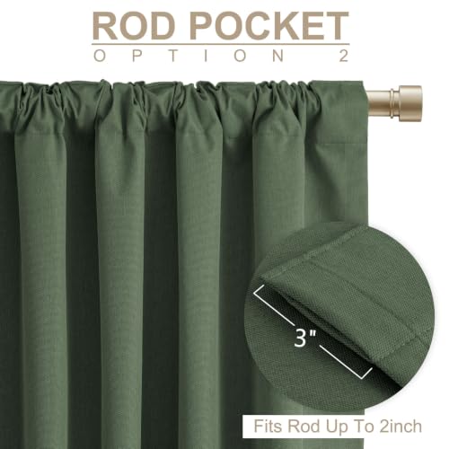 Image of Linen Textured Total Blackout Curtains for Bedroom 84 Inches Long, Loden