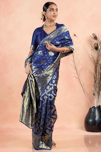 Image of Subham Women Saree Chandrakor Paithani Silk Cotton | Soft Daily Wear Golden Zari Sari with Unstitched Blouse