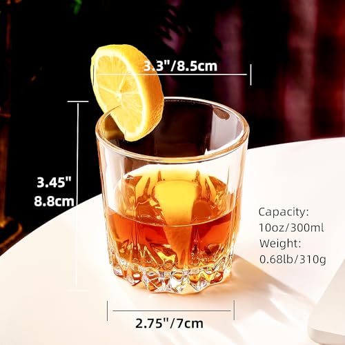Image of GLASKEY Whiskey Glasses Set of 4,Lead-Free Crystal Old Fashioned Glass,Scotch Glass Tumblers for Drinking Bourbon,Cognac,Irish Whisky,Whisky Glass Gift Set for Men,Dad,Brother-10oz
