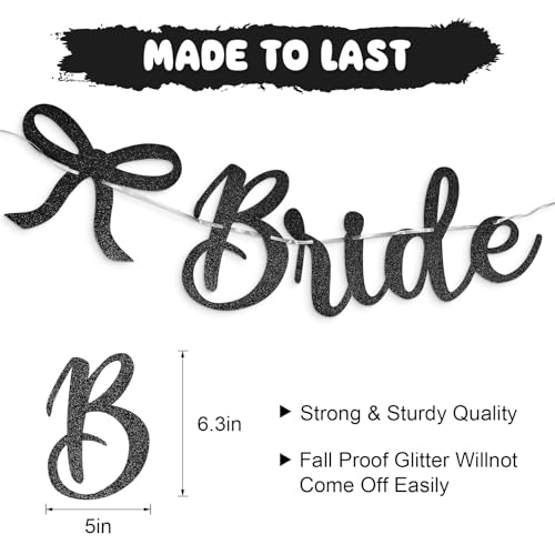 Image of Bride to Be Banner, Black Bride to Be with Bow Glitter Bachelorette Banner