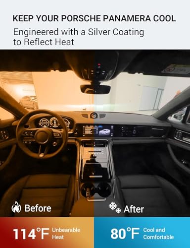 Image of Proadsy 2026 Upgrade Windshield Sun Shade Custom Fit 2017-2025 2026 Porsche Panamera Foldable Front Sunshade Protector Sun Visor Blocks UV Rays Keep Car Cooler