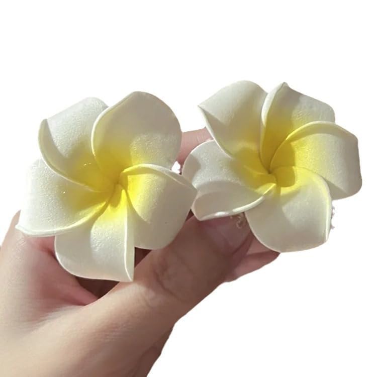 2 Pcs 7Cm White and Pink Hawaiian Frangipani Plumeria Clips and Barrettes Foam Head Flower Party Beach Hair Clip Hair Clips Hair Accessories - Image 4