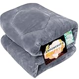 【エアロゲル+グラフェン】掛け布団 シングル7層構造 極厚極上暖 極上断熱 遠赤外線 吸湿発熱 二重静電気防止・抗菌防臭・防ダニ 厚手 キルトケット もうふ フランネル 冬 あったか 接触温感 洗える グレー 140x200cm