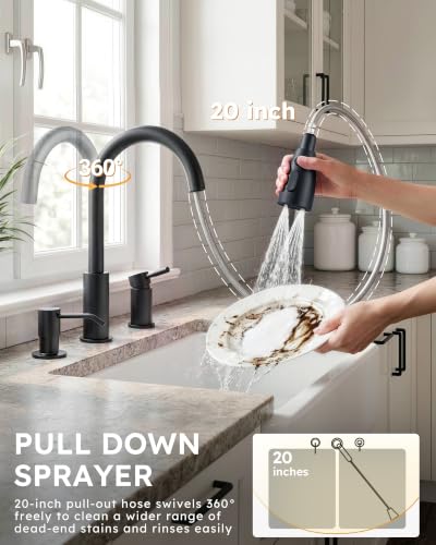 WOWOW 3 Hole Kitchen Faucet with Soap Dispenser and Separate Handle - image 2