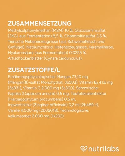 NutriLabs Canicox-HD Gelenksaft für Hunde 1L - mit MSM, Chondroitin, Hyaluronsäure, Glucosamin & Teufelskralle - Gesundheitsprodukte für Hunde - Nahrungsergänzungsmittel Hund
