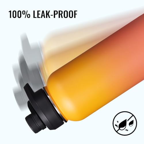 Image of Fijinhom Insulated Water Bottle with Handle, 304 Stainless Steel Water Bottles with Wide Mouth, Double Wall Vacuum Sports Water Bottle, BPA Free, Keep Cold and Hot, 32 Ounces Yellow&Orange