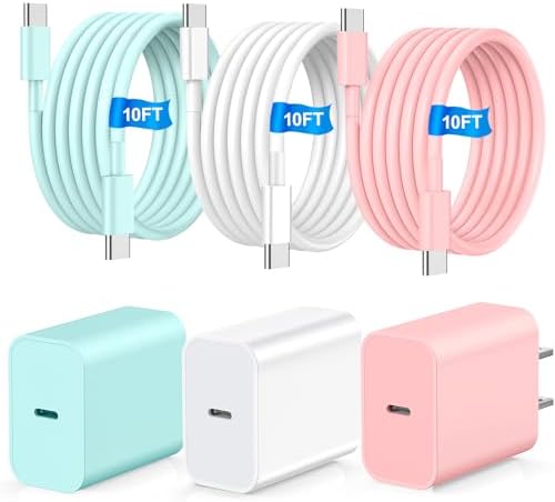 Compatible with iPhone 15 16 17 Charger Fast Charging 3+3Pack 20W USB C Wall Charger with 10FT Fast Charging Cable Compatible with i Phone 17/16/ Plus/Pro/Pro Max/Phone 15/Pro Max/i Pad Pro/AirPods