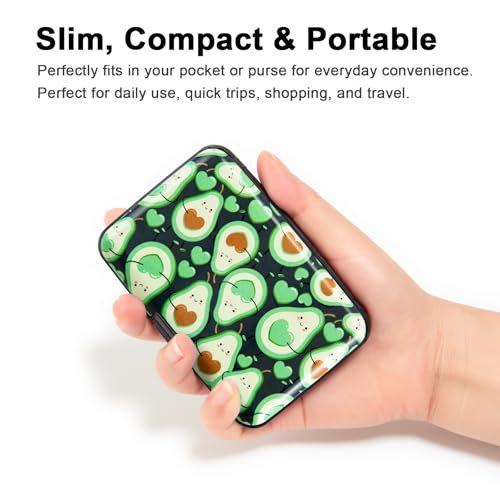 Image of Credit Card Holder, Metal Card Wallet RFID Blocking Mini Slim Aluminum Business Hard Card Case for Women Men (Cartoon Avocado)