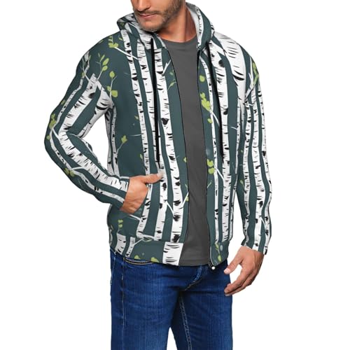 Tamiger Beauty Birch Tree Print Hooded Sweatshirt Men Thermal For Home Casual Outdoor Gym Travel Workouts Office Black